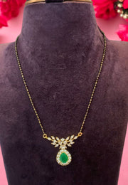 Simple black beads chain with green stone
